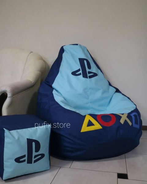 Крісло мішок PlayStation Оксфорд Темно синій + Блакитний