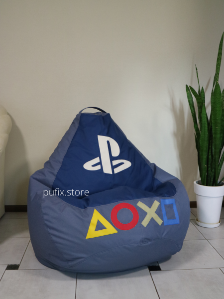 Крісло мішок PlayStation Оксфорд Темно сірий + Темно синій