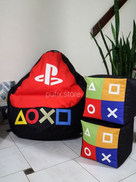 Крісло мішок PlayStation Оксфорд Чорний + Червоний