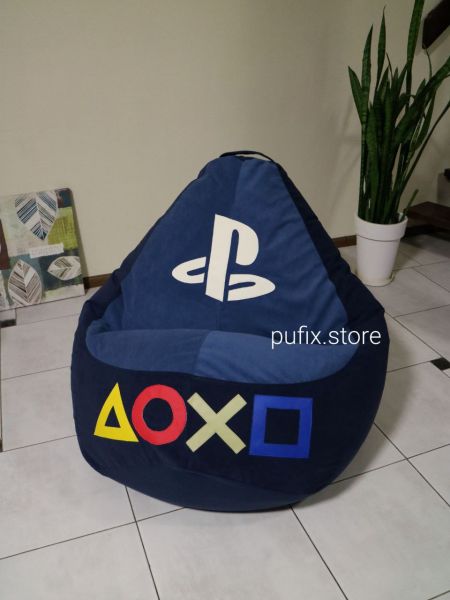 Крісло мішок PlayStation Велюр Mocco Темно синій + Синій
