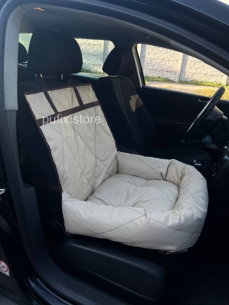 Автогамак для тварин універсальний з подушкою Бежевий + Коричнева стропа