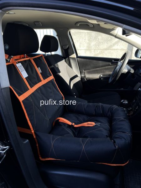 Автогамак для животных универсальный с подушкой Черный + Оранжевая стропа