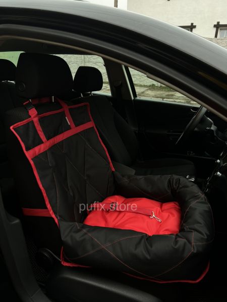 Автогамак для животных универсальный с подушкой Черный + Красная стропа
