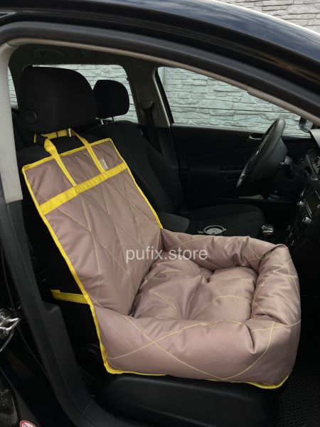 Автогамак для тварин універсальний з подушкою Капучино 293 + Жовта стропа
